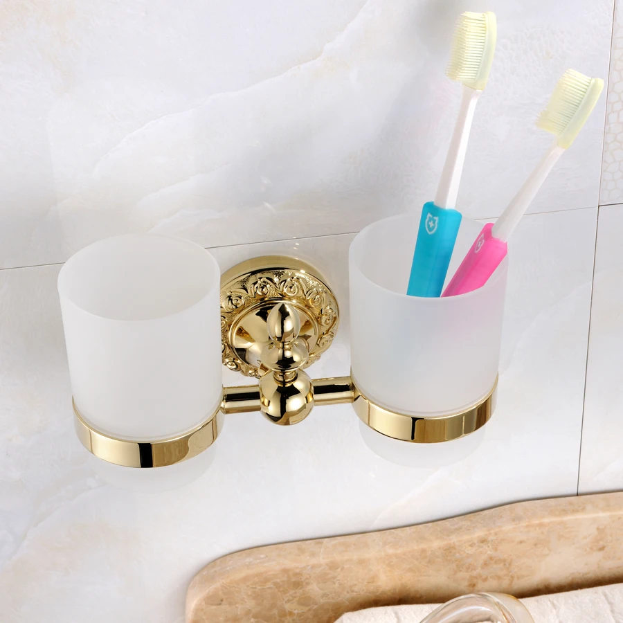 Classical European Antique Brass Cup & Tumbler Holders Carved Gold