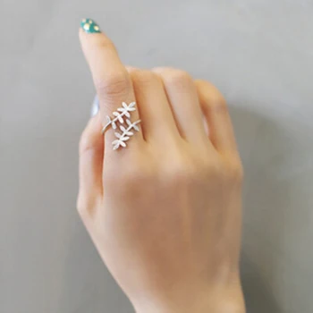 

Luxury Korean Fashion Adjustable Zirconia Leaf Rings For Women Jewelry Trendy Girls Antique Ring Anillos