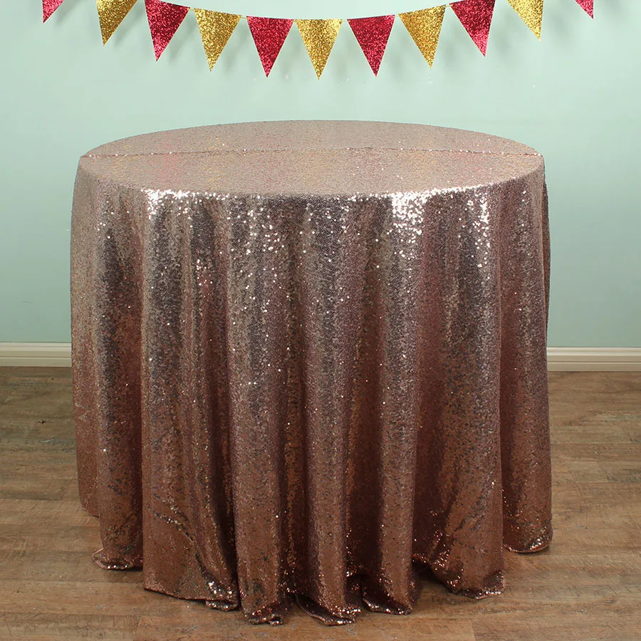 Champagne 96'' Round Sparkly Sequin TableCloths Christmas Birthday
