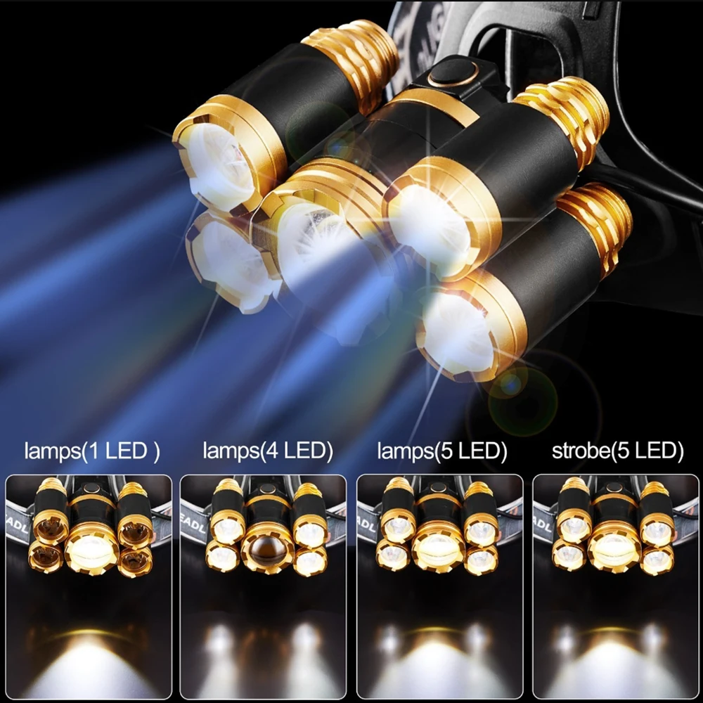 5 жилами светодиодный налобный фонарь с ИК Сенсор Водонепроницаемый рыболовный головной светильник Масштабируемые Кемпинг Светильник питание от аккумулятора 18650