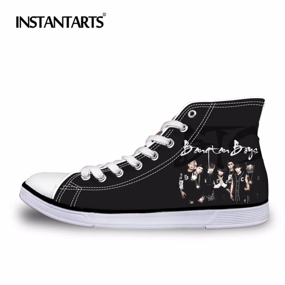 

INSTANTARTS Stylish Kpop BTS Walking Shoes Classic Women Men High Top Canvas Shoes Student Girls Sneaker Outdoor Flat Sport Shoe