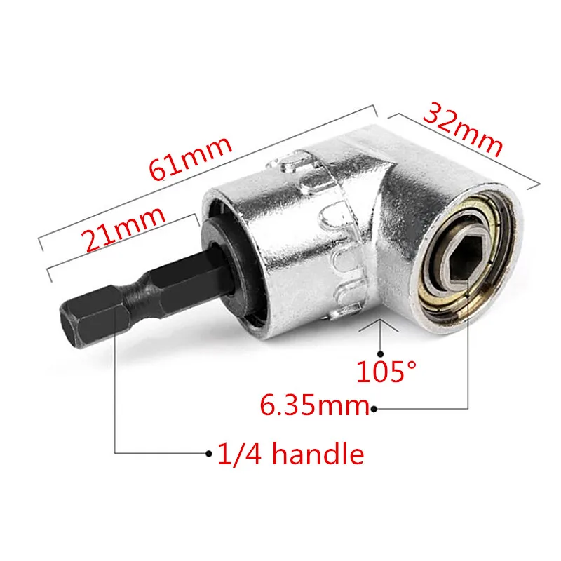 BE-TOOL Rechthoek Boor 105 °1/4 Inch Schroevendraaier Houder Adapter Zeskant Schroevendraaier Bit voor Strakke Hoek Werkruimte
