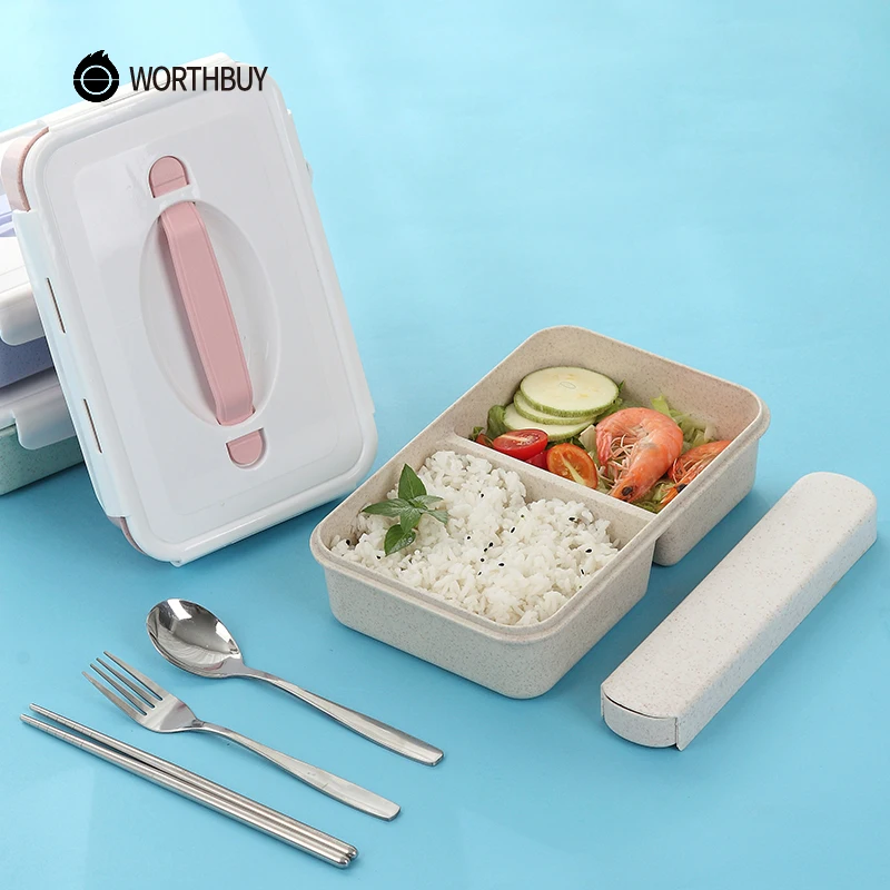 WORTHBUY японский пластиковая коробка для бенто Портативный дети Ланч-бокс для микроволновки с отделениями BPA бесплатно пшеничной соломы