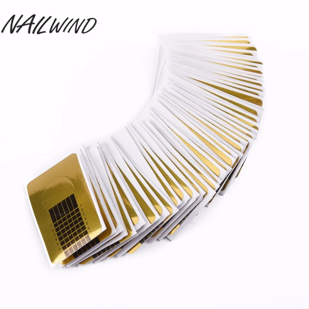 

NAILWIND 100PCS/Pack Golden Nail Sticker Horseshoe Shape Nail Art Tips 3D Nails Forms Guide Stickers Adhesive Acrylic UV Gel Tip