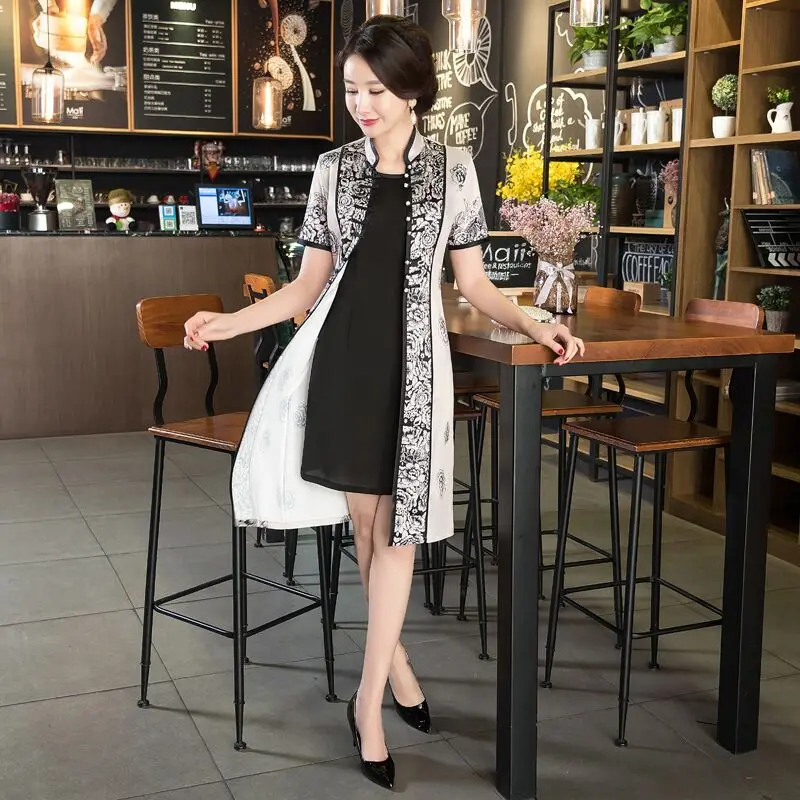 Короткие Стиль женские из 2 предметов средней длины Cheongsam моды китайский искусственный шелк Qipao платье Новое поступление Vestido Размеры M L XL XXL