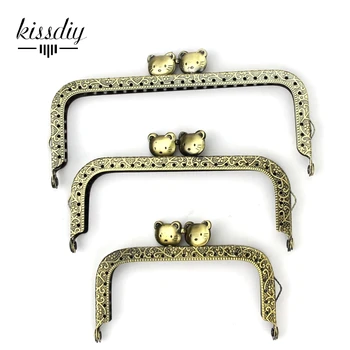 

KISSDIY 3pcs/lot 8.5cm/10.5cm/12.5cm Cat square Metal Purse Frame Antique Bronze kiss clasp Handle DIY Clutch Bag Accessories