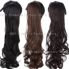 AOSI Long Curly Synthetic Black Brown Drawstring Ponytail Heat Resistant False Hairpiece Pony Tail Clip In Hair Extension Women elegant long synthetic stylish long shaggy curly clip in hair extension for women