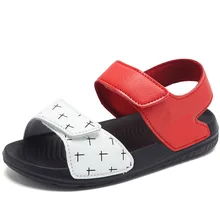 

2018 New Summer Children Sandals Boys Open Toe Beach Shoes Girls Casual Sports Sandals Flat Slides Soft Leather Match Color