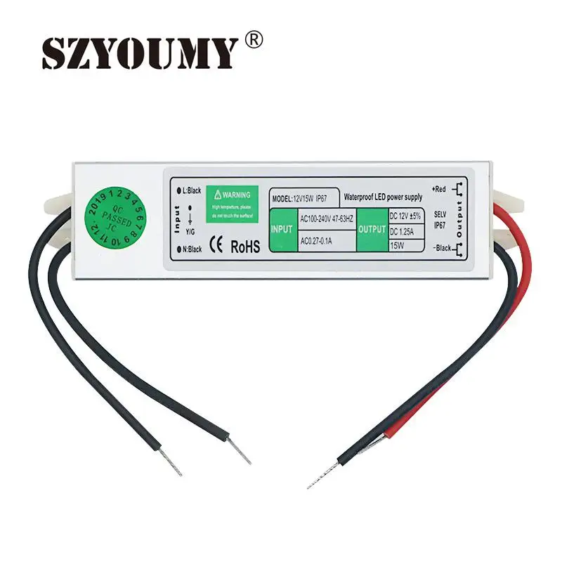 

SZYOUMY Waterproof IP67 LED Light strip CCTV Driver Transformer Power Supply Adapter DC12V 15W Free Ship to Puerto Rico