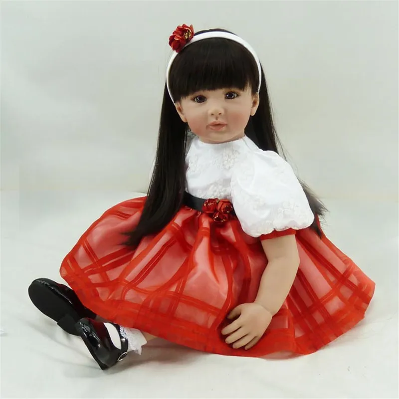 

22 inch 55 cm reborn Silicone dolls, lifelike doll reborn babies toys Red princess skirt length hair doll