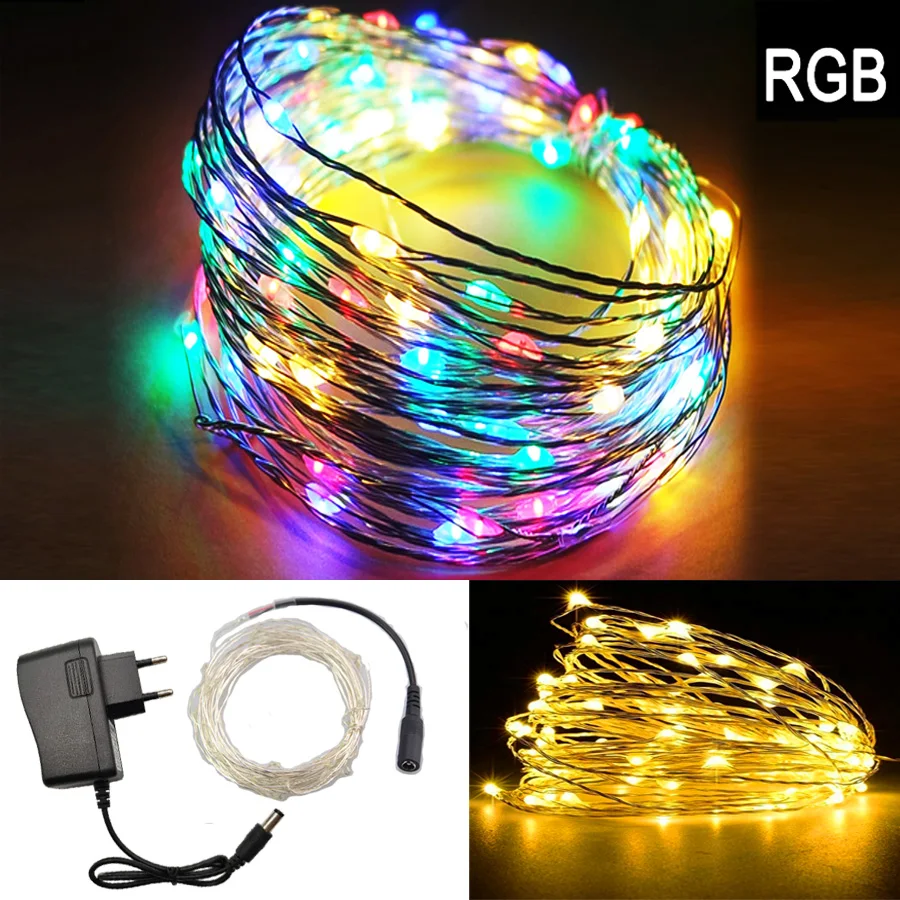 RGB гирлянды 5 м 10 м 15 м 20 м водостойкие светодиодные RGB/белый/теплый DC 12 В адаптер для свадебной вечеринки Рождество украшения дома