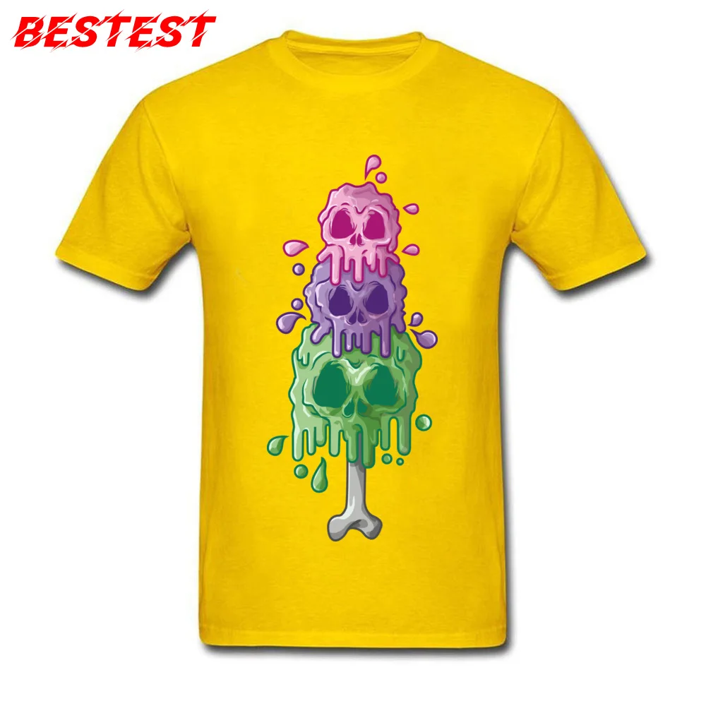 ice skull Funny Tshirts for Men 100% Cotton Fall Tops Shirts Custom Tops Shirts Short Sleeve Funky Round Collar ice skull yellow