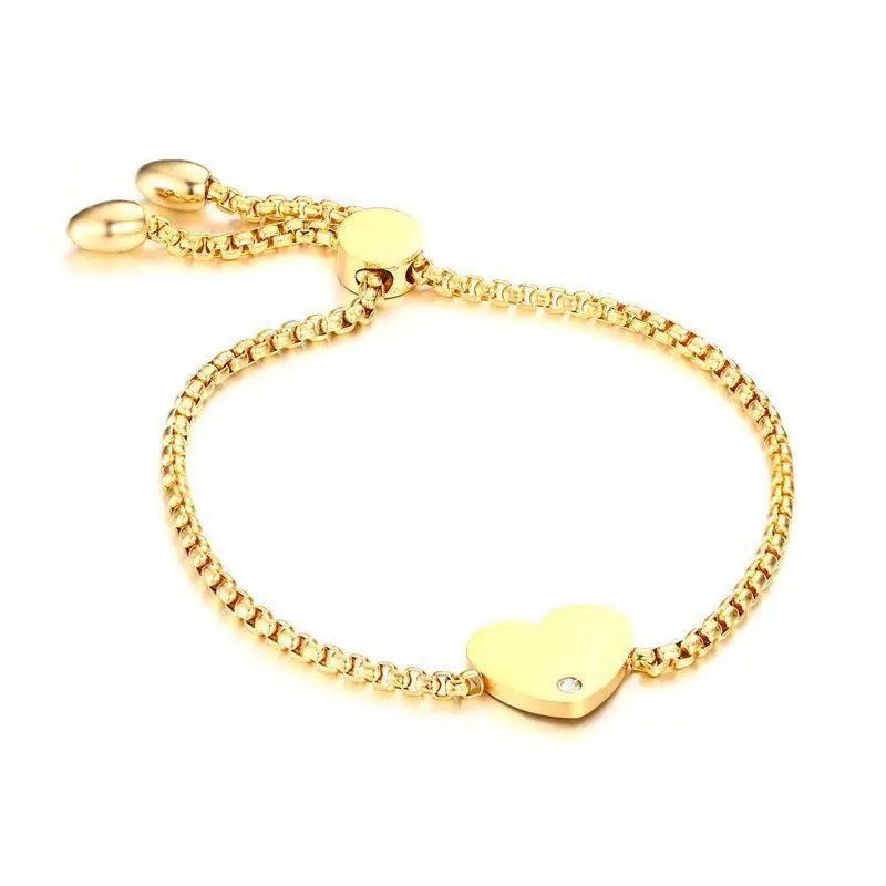 Adjustable Delicate Heart Tag Pull Chain Bracelet for Women's Stainless