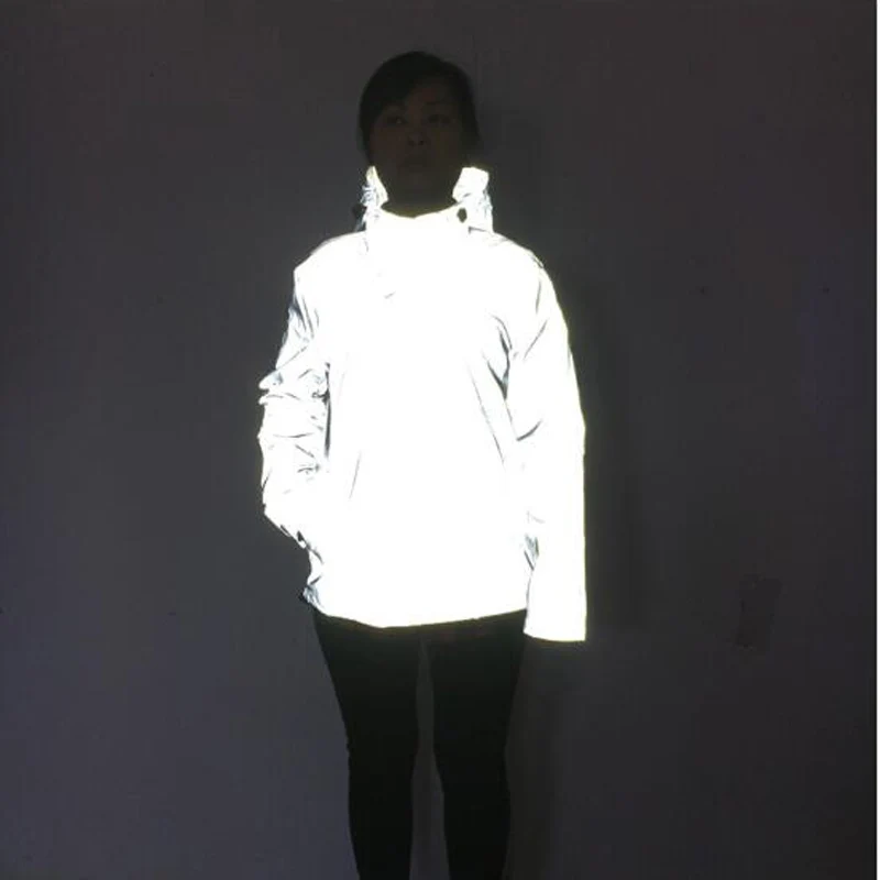 

Spring/autumn Reflective jacket men Windbreaker jackets hooded hip-hop streetwear night shiny Waterproof zipper coats jacket