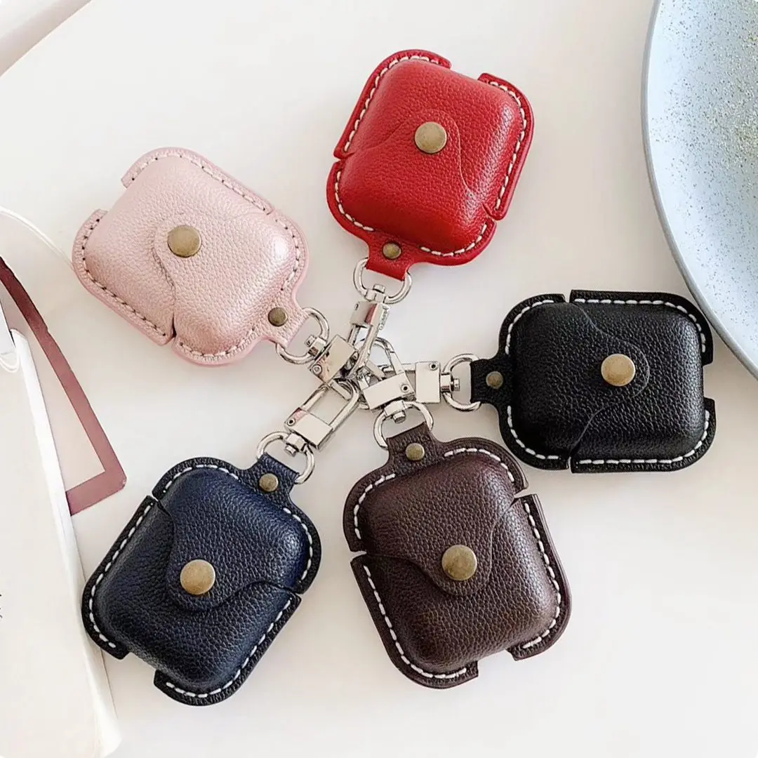 

For AirPods Case luxury High Quality Matte PU Leather Protection Cover Bluetooth Wireless Earphone For Air pods 2 case with Hook