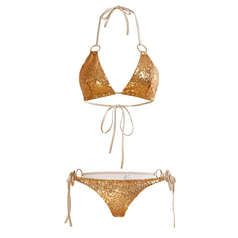 2018 Sequin Bikini Set Sexy Halter Push Up Bra Swimwear Women Bikini (4)