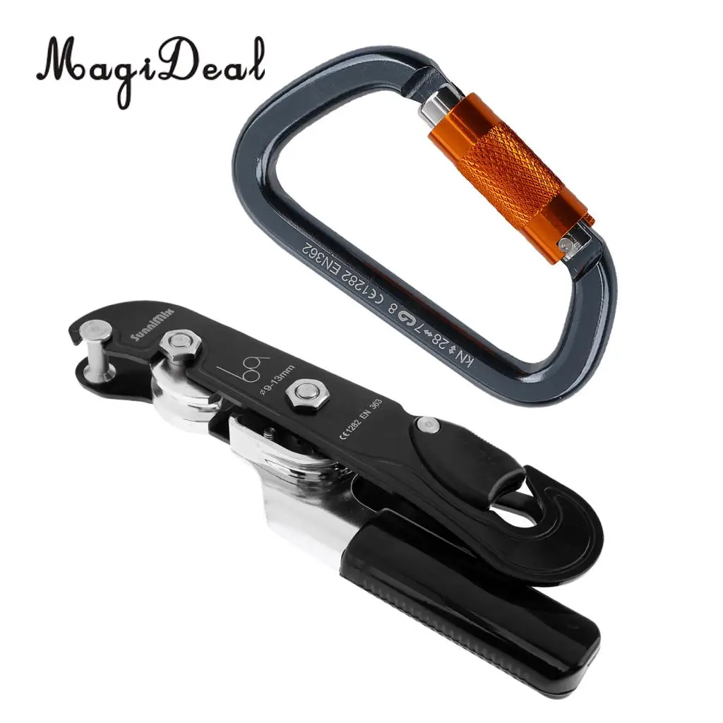 MagiDeal D-Shape Climbing Carabiner Screw Lock 28KN +25KN Self Braking Stop Descender Black