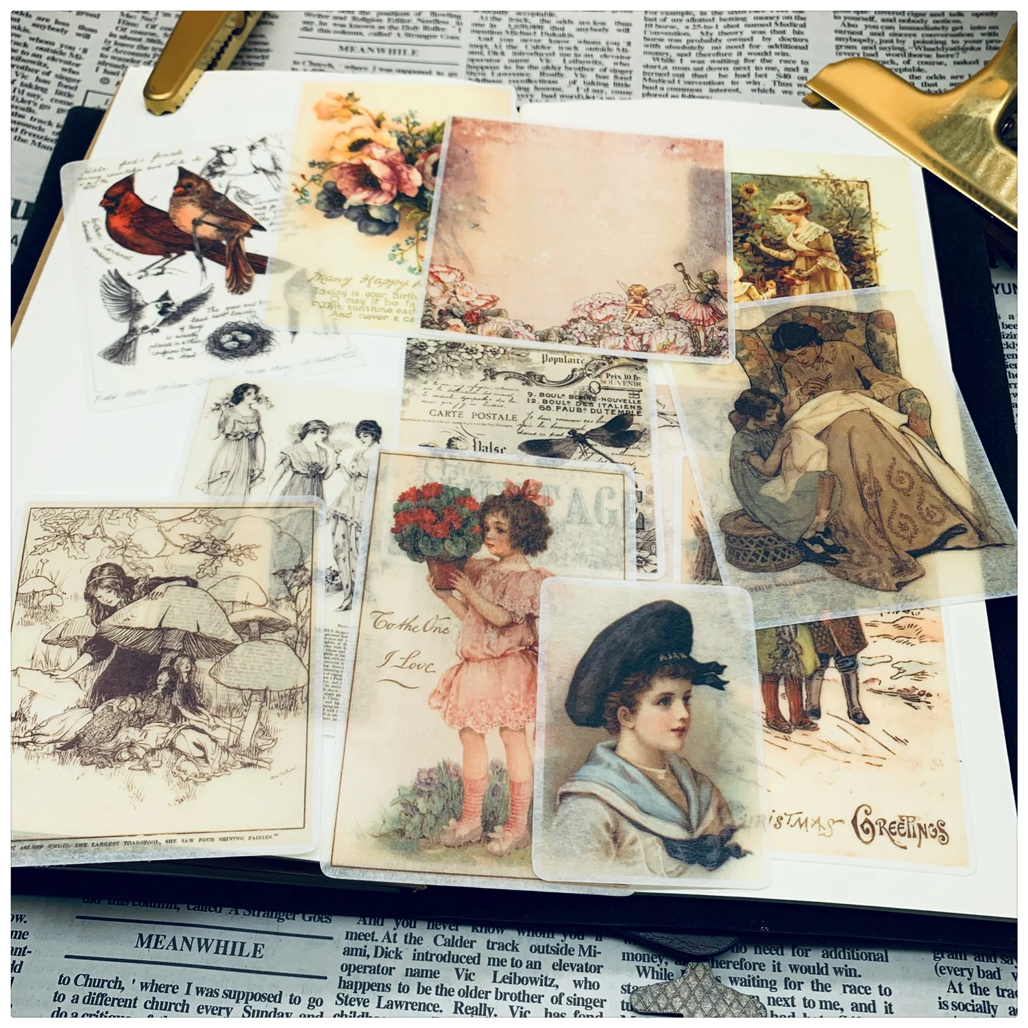 

12pcs Hand Drawing Watercolor Retro Handbook Material Washi Paper Sticker Person Used Book Pages TN