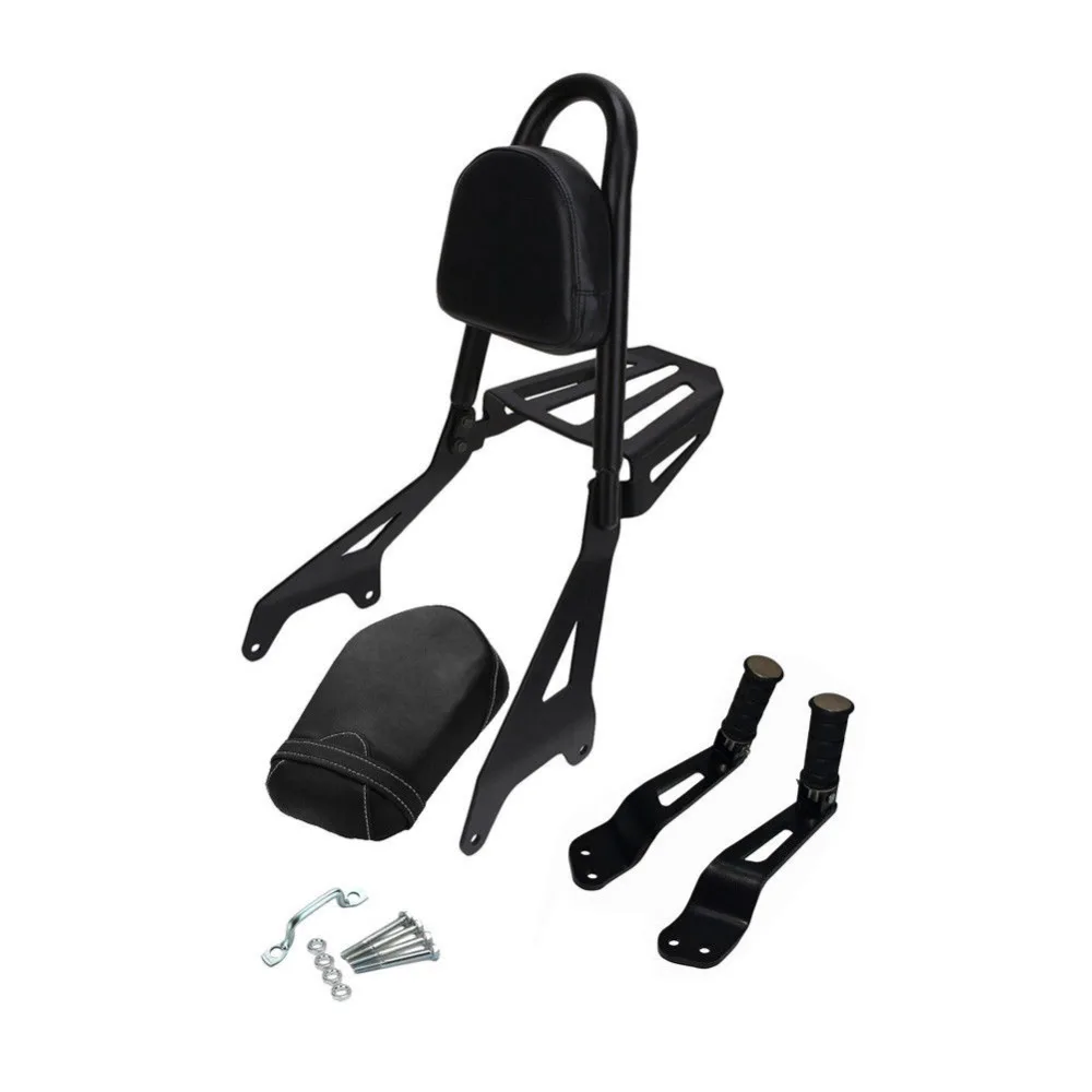 Passenger Pillion Seat+Backrest Sissy Bar+Backrest Luggage Rack+Passenger Foot Peg Footrest For