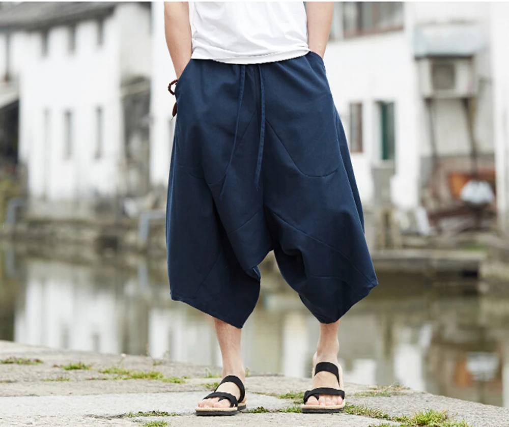 G-LIKE, летний китайский стиль, мужские свободные хлопковые льняные укороченные брюки, дышащие штаны для отдыха, удобные штаны для боевых искусств