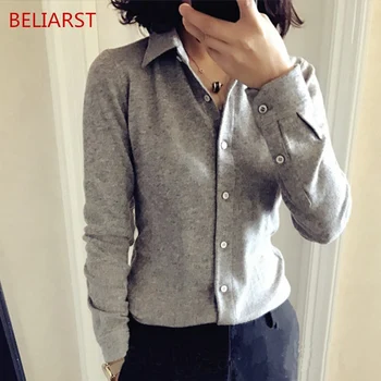 

18 New Spring and Autumn Women's Pure Cashmere Sweater Fashion Slim Suit Collar Cardigan Warm Knitted Bottoming Wild Coat