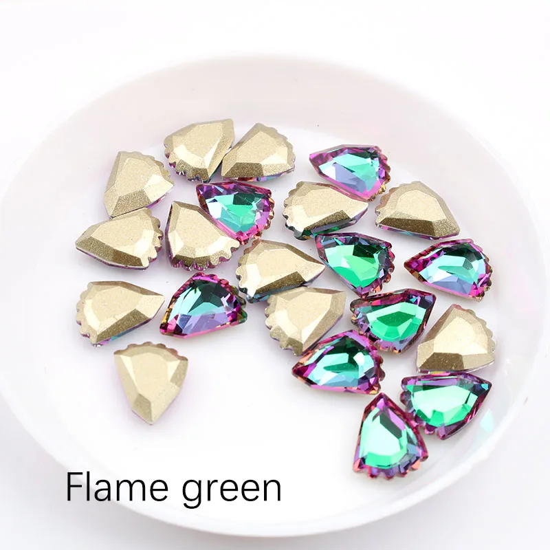 Flame green Горячая Распродажа форма подошвы 8x10 мм Нейл-арт, стразы 8 видов цветов красивые стразы crystal Stone 30/100 шт для 3D украшение для ногтей - Цвет: Flame green