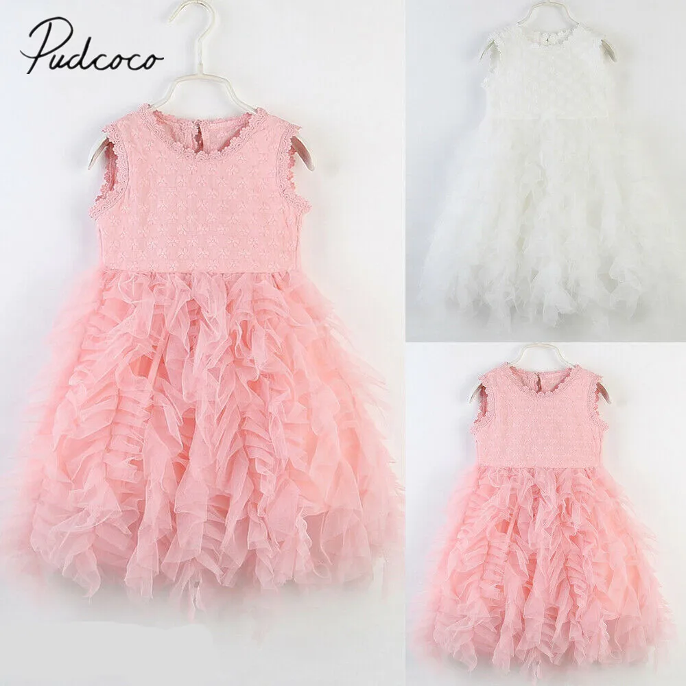 

2019 Children Summer Clothing Girls Princess Dress Toddler Party Wedding Birthday Tulle Tutu Dress Lace Layered Ball Gown 1-6T