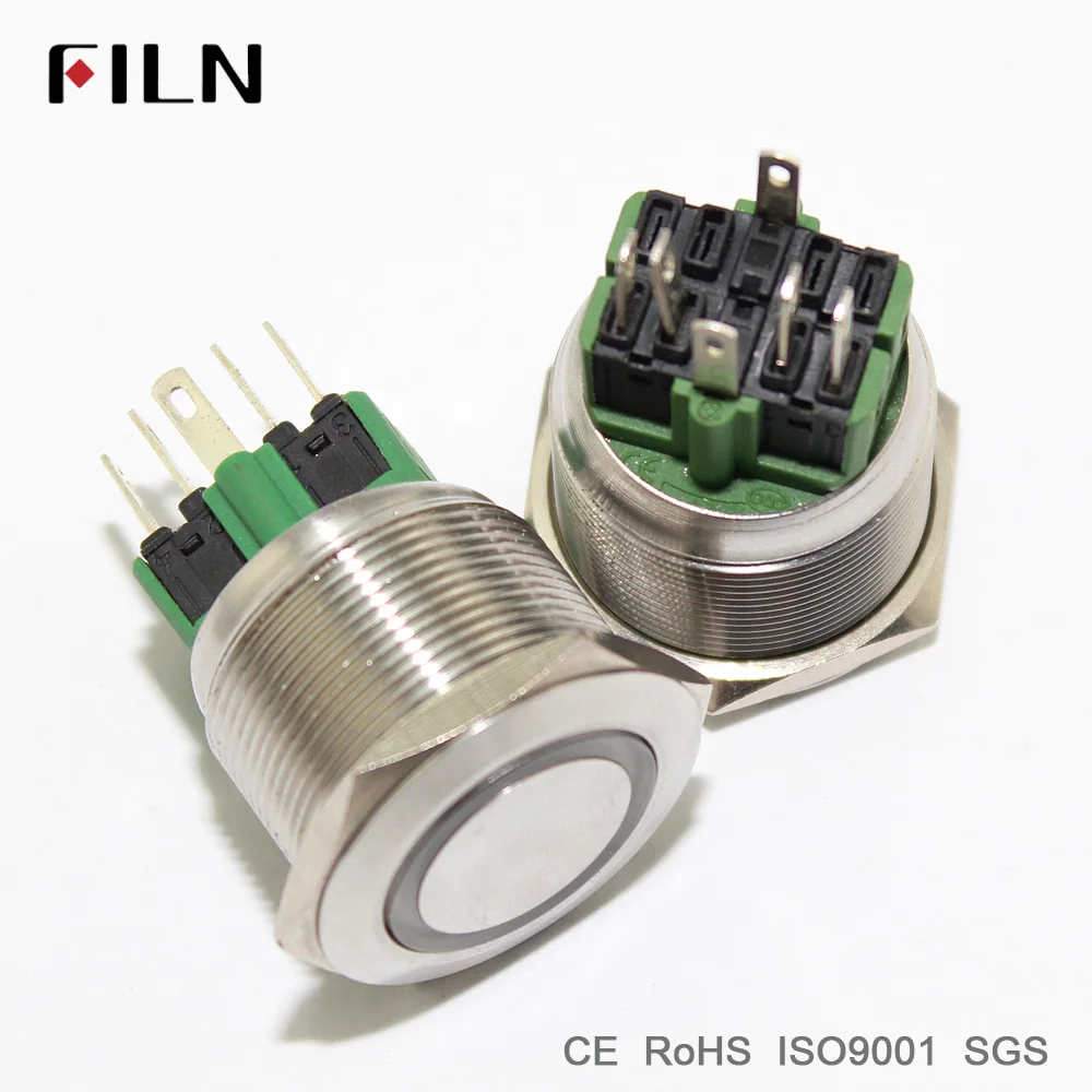 

FILN 12v button switch 25mm diameter flat head momentary metal ring led light switch with 6pins