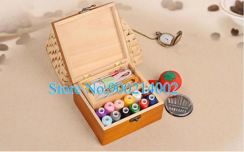 

Multifunctional Threads Sewing Tools Wood Box Sewing Kit Needle Tape Scissors For Home Travelling DIY Hand Gifts Storage Box