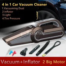 FUFLY multifunción Aspirador Portable Del Coche 12 V 4 EN 1 120 W de Alta Potencia y Húmedo seco Aspirador neumático de presión de iluminación