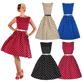 

Summer Women Polka Dot Vintage 1950s Rockabilly Casual Evening Party Swing Dress