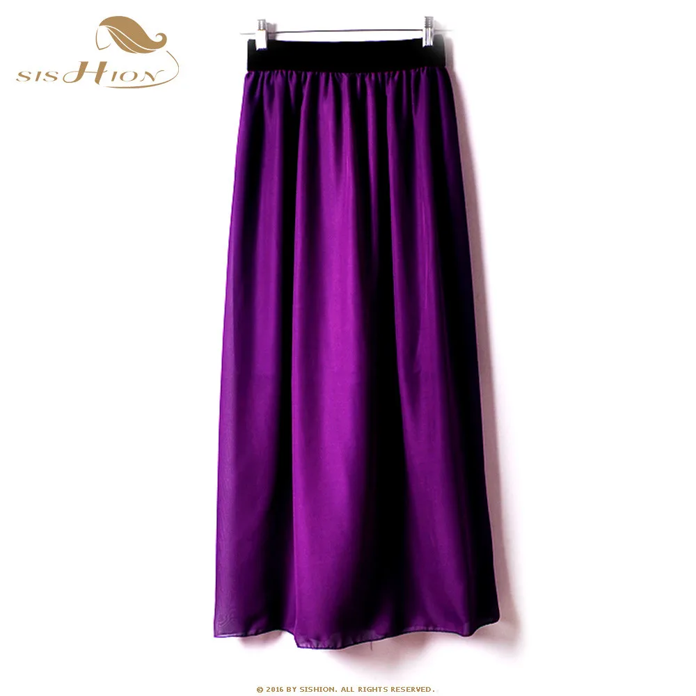 

SISHION Women Chiffon Long Skirt Candy Color Black White Red Pleated Beach Maxi Skirts 2018 Spring Summer Skirts VD0378