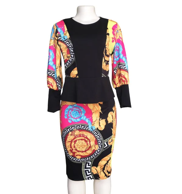 Женский комплект одежды в африканском стиле с длинными рукавами, с принтом Дашики, Блейзер, топ, юбка, костюм, 2 предмета, Модная элегантная
