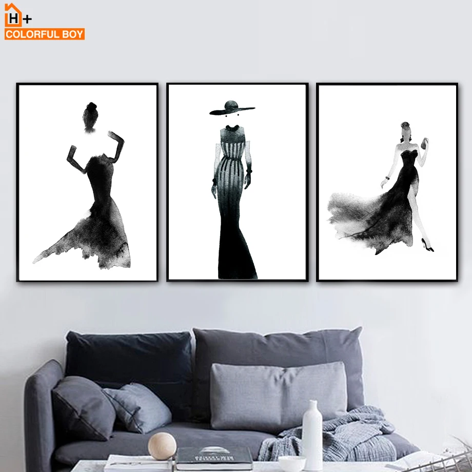 

Watercolor Fashion Girl Wall Art Canvas Painting Abstract Art Nordic Posters And Prints Wall Pictures For Living Room Home Decor