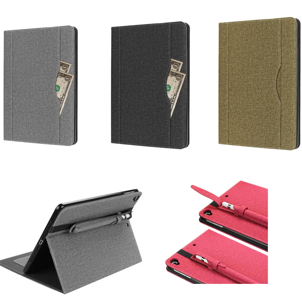 

For iPad Pro 9.7 Air 1 2 Business Cloth PU +Soft TPU Case Folding Stand Pencil Holder Bag Cover For New Ipad 9.7 2017 2018 A1893