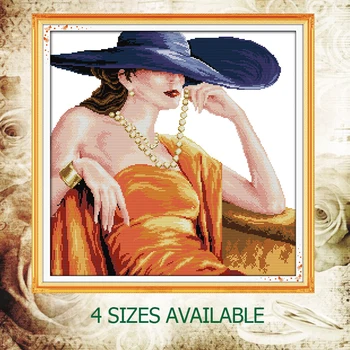 

JoySunday chinese cross stitch diy Graceful Noble woman hat dress embroidery DMC14CT11CT cotton needlework livingroom painting