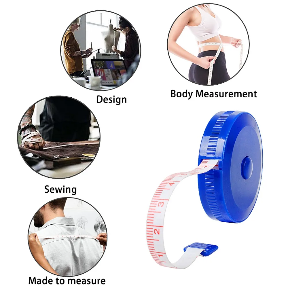 2 Pcs Retractable Tape Measure,1.5m60 inch Household Plastic Flexible Ruler For Measuring Body And Dress Tailoring,Two Colours(Yellow,Blue),Gift 50 Pcs Needle Threaders (7)