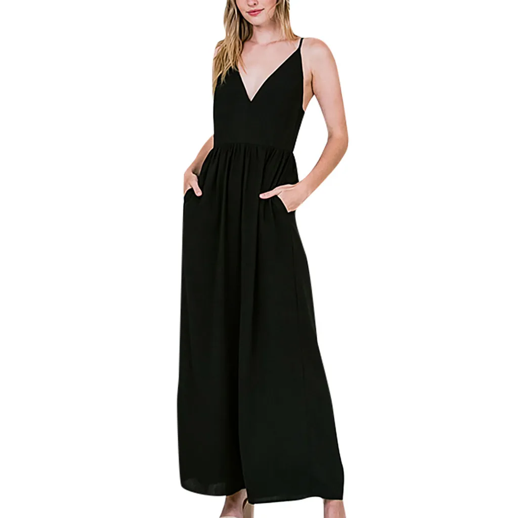 

CHAMSGEND Women Jumpsuits 2019 Sexy V-Neck Strap Sleeveless Cold Shoulder Long Jumpsuits Fashion High Waist Long Jumpsuits Mar7