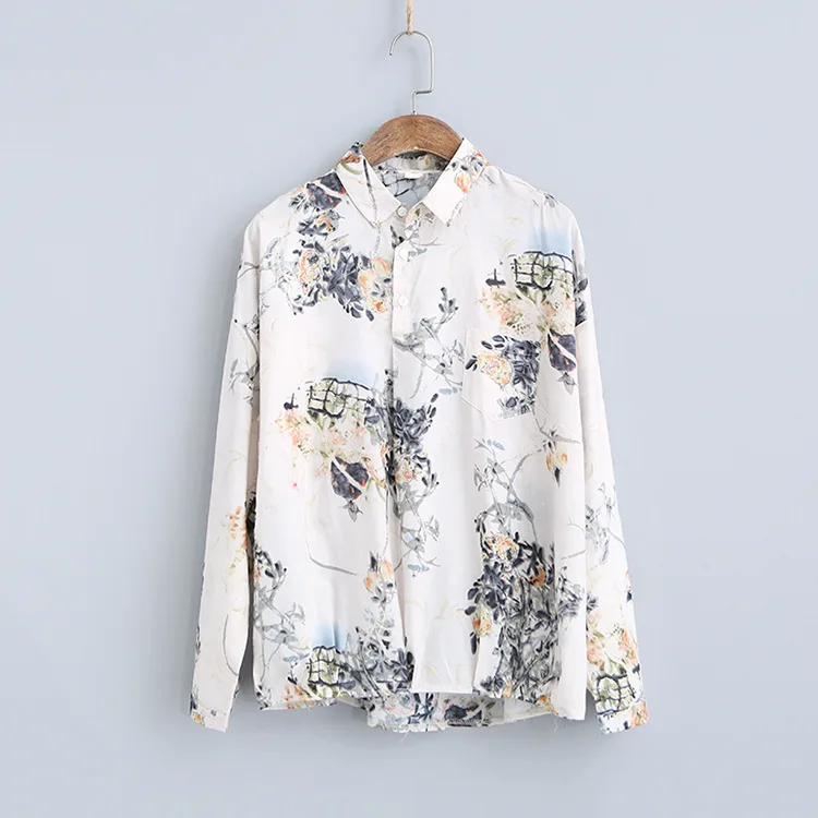 

Johnature Shirts 2019 New Style Casual Turn Down Collar Women Blouse Spring Loose Long Sleeve Print Flower Women Blouse And Tops