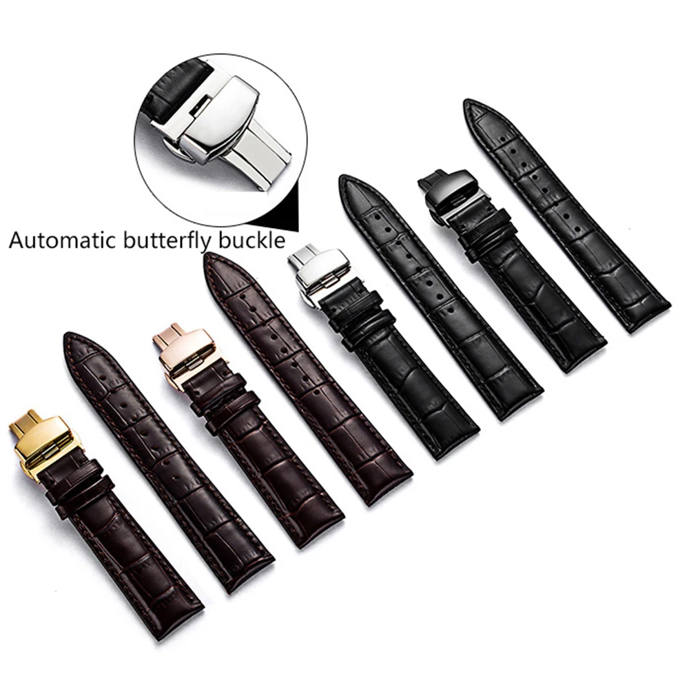 Online Pulseras de cuero de cocodrilo para hombres y mujeres relojes correas 16mm 18mm 20mm 22mm con caja de madera paquete reloj Accesorios