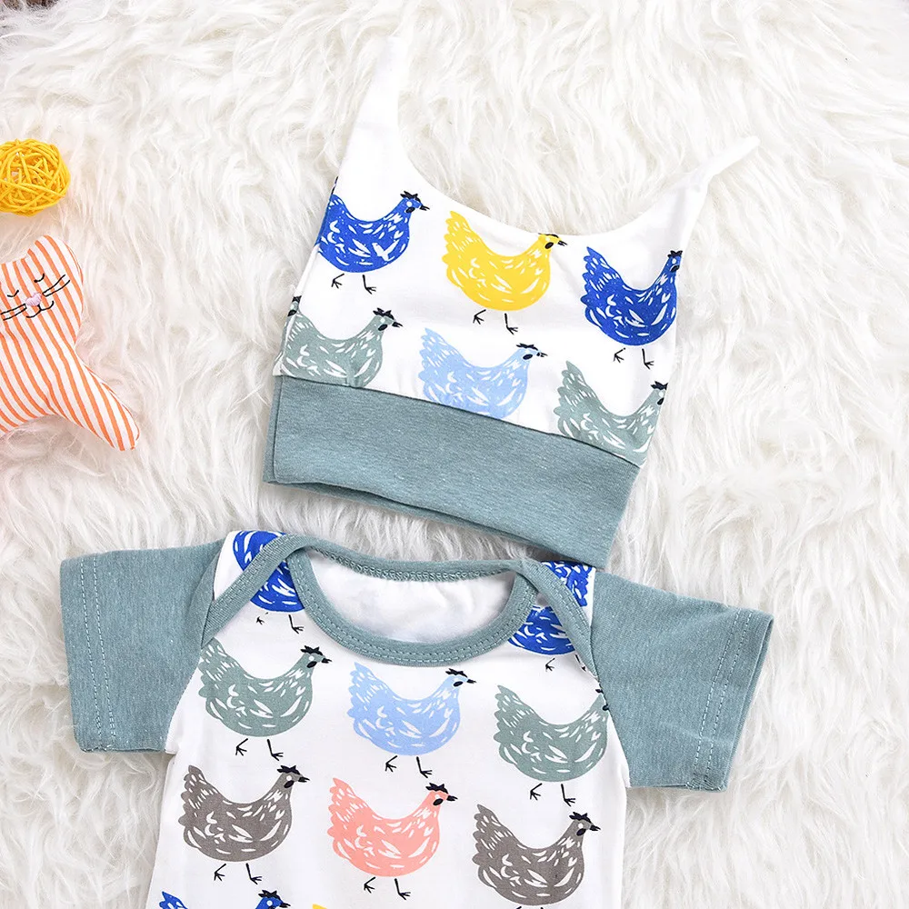 

2017 Casual Clothing Sets Newborn Infant Baby Print Short Sleeve Romper Jumpsuit cap