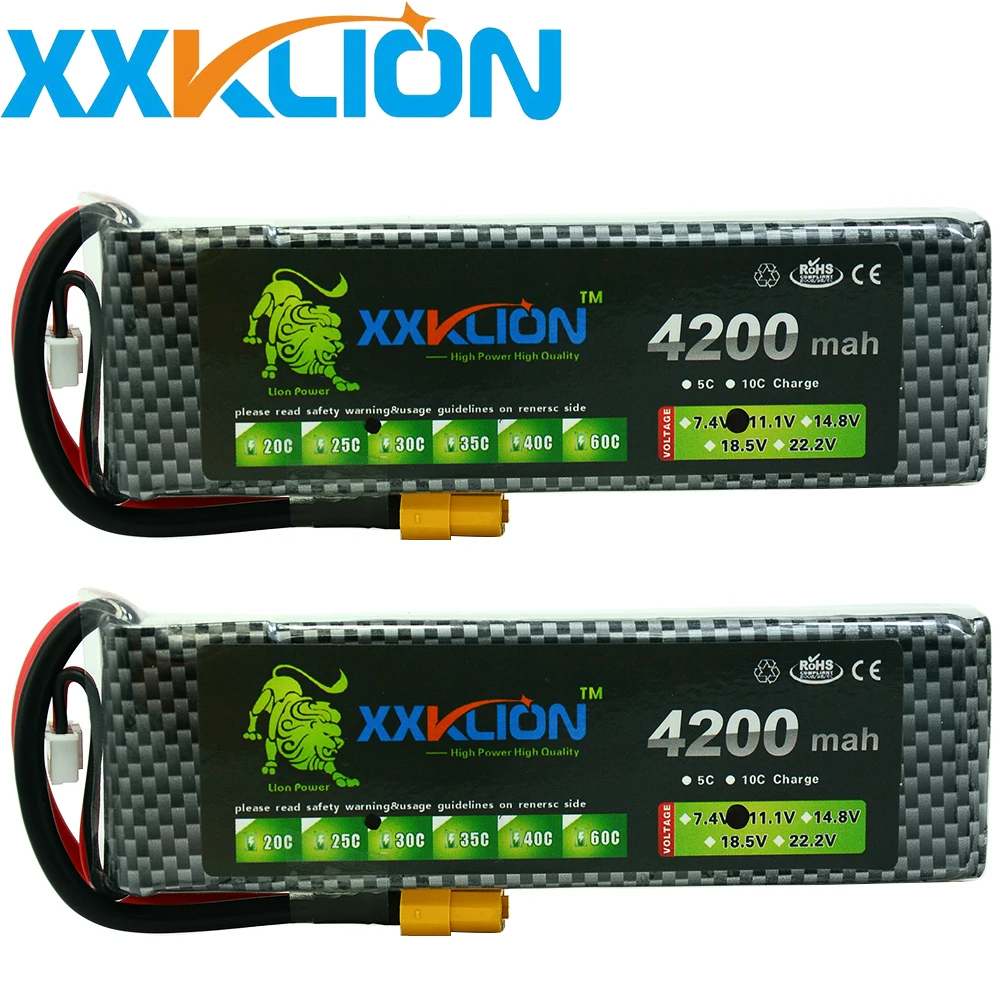 

2PCS XXKLION 3S 11.1V 4200mah 25C 30C 35C 40C Drone Lipo Battery Remote Helicopter Four Axis RC Car Power T XT60 EC5 Plug