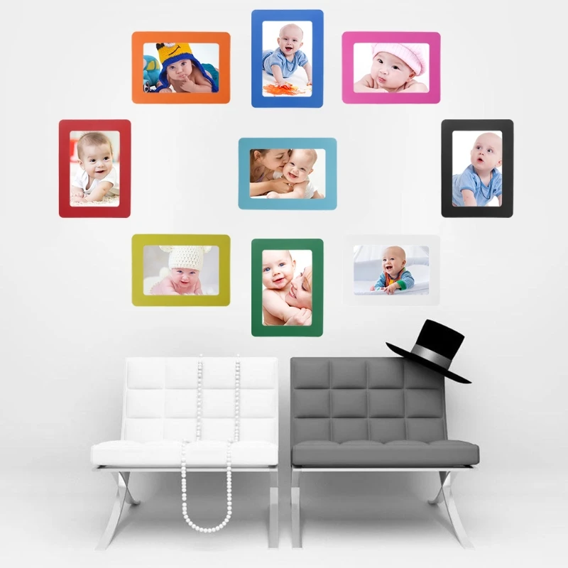 Photo Frame Art Frames Wood Picture Frame Rubber Magnet Frame DIY Colorful Magnetic Picture Frames Fridge Refrigerator Magnet Photoframe