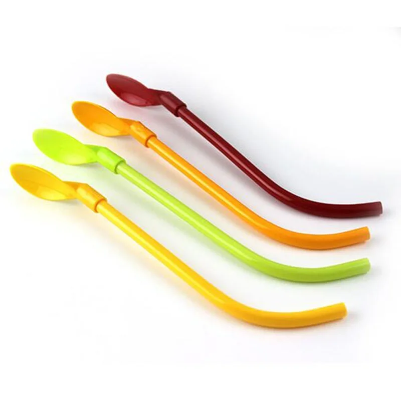 200pcs Colorful Straw Spoon Option Plastic Drinking Straws Smoothies