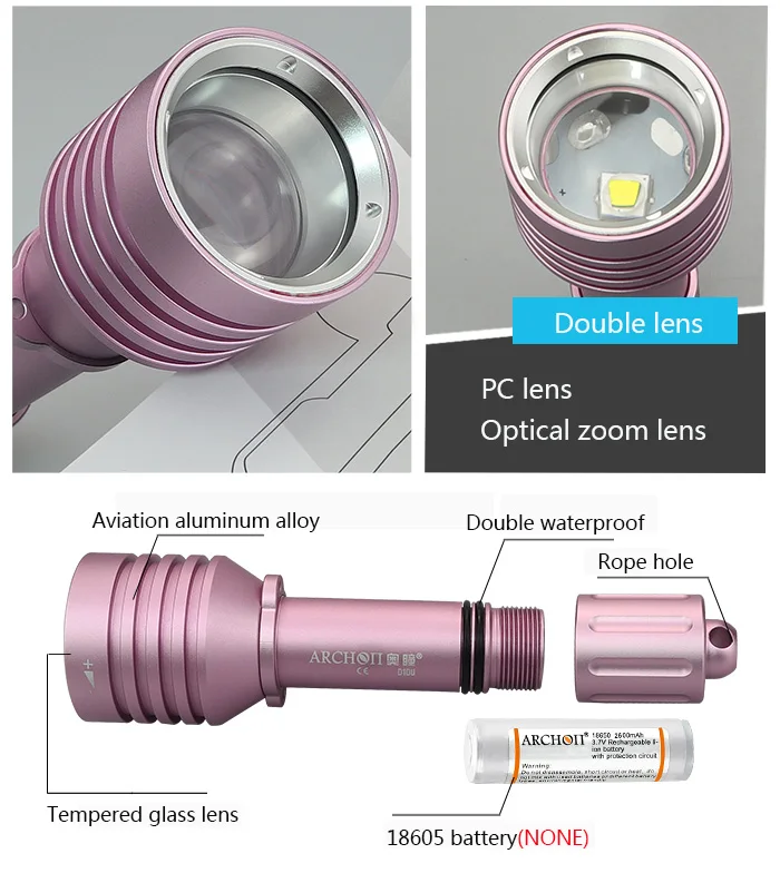 ARCHON D10U дайвинг вспышка светильник CREE XM-L2 U2 светодиодный Макс 800 люмен масштабируемый фонарь для фотографирования ручной подводный светильник