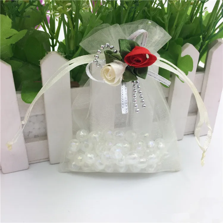 

100pcs/lot High-end Dense Organza Bag Korean Tulip Pattern Wedding Gift Bags Drawstring Candy Gift Bag Jewelry Pouches 9*12CM