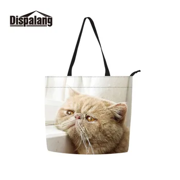 

Dispalang Cute Cat Animal High Quality Printing on Handbags Totes Women Messenger Bags Pretty Fold Over Shopping Bag for Lady
