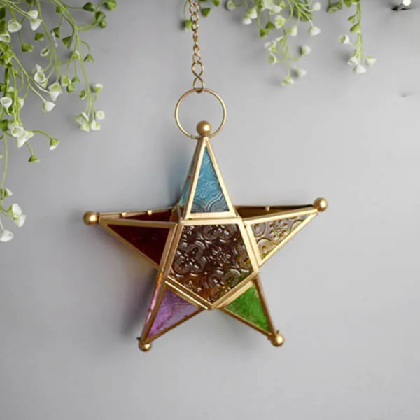 Пятиконечная звезда подсвечник марокканский стиль подвесной стеклянный металлический фонарь 669