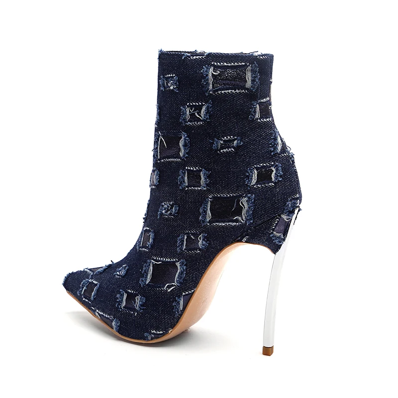 Blue Tacones 12 Felpa Zapatos Denim De Del La Blue Dark Punta Botines Calzado Borla Moda light Pie Dedo Señoras Sexy Mujeres Invierno Botas Cm Rxemzg qStHwq