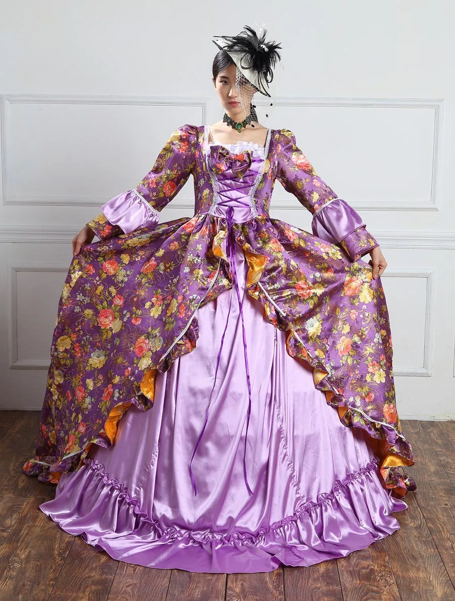Высокое качество праздничный период платье принт Мария Антуанетта воссоздание театральный косплэй костюм Индивидуальный заказ